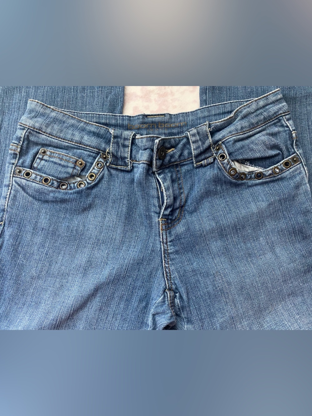 Boom Boom Jeans low-Rise Blue Denim with Grommet Accents